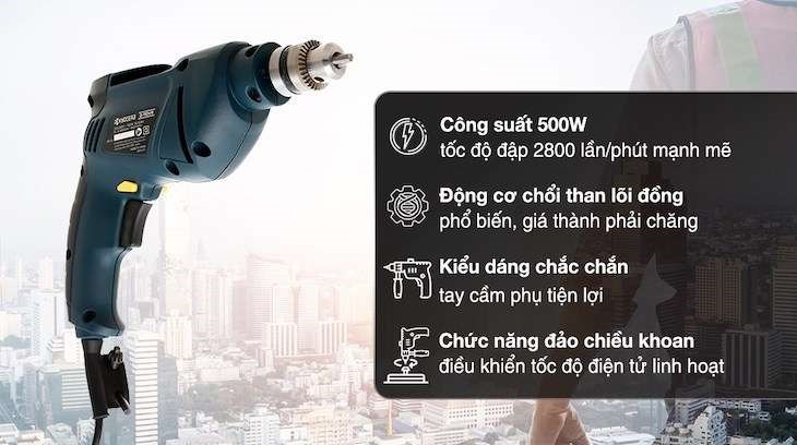 Máy khoan điện Ryobi D-110VR 500W được làm từ chất liệu nhựa chắc chắn, nhỏ gọn giúp[ hỗ trợ tháo siết ốc viết